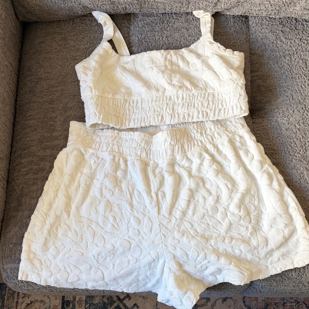 White Textured Women's Resort Set